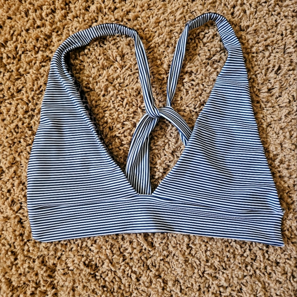 Acacia Swimwear Black and White Striped Bikini Top